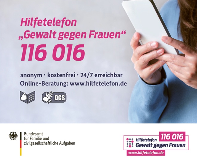 Hilfetelefon Gewalt gegen Frauen: 08000 / 116 016